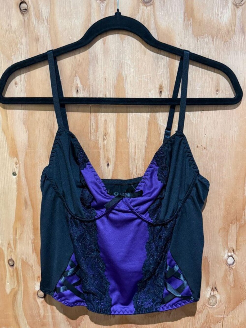 Romwe Black and Purple Satin Bustier Crop Top L